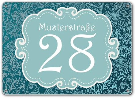 banjado® Hausnummernschild personalisierbar Motiv Mandala Landschaft - Hausschild personalisiert Draußen mit Straßennamen möglich - Hausnummernschild Edelstahl versch. Motive - inkl. Montagematerial