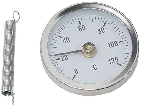 Rohrthermometer aus Edelstahl Anlegethermometer Heizungsrohr 0-120°C Heißwasserthermometer Bimetall Temperaturanzeige mit Aufsteckfeder 63mm Heißes Wasser Rohr Thermometer Zeigerthermometer für Rohre