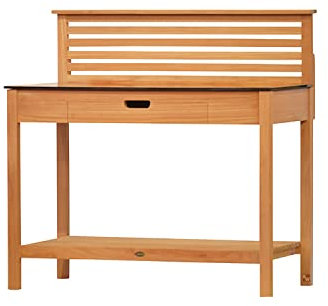 Pflanztisch Teakholz Gärtnertisch Premium Granitplatte für Garten Wintergarten Terrasse