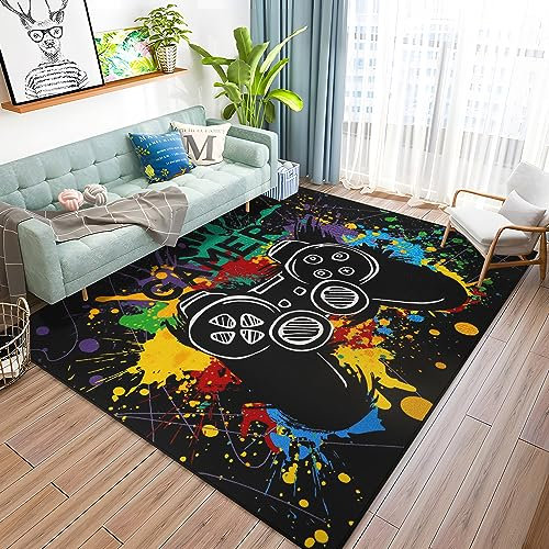 Capslpad Gamepad Bereich Teppich 150x200cm Rutschfester Gamer-Controller Kinder Spielteppich Niedrigem Flor Waschbare Gamepad-Muster Bodenteppich für Spielzimmer Kinderzimmer Spielzimmer Dekor