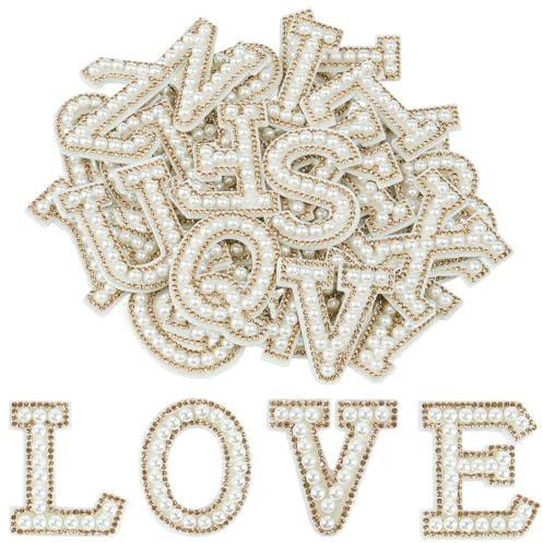 Morcheiong 26 x Perlen-Strass-Buchstaben-Flicken für Kleidung, Stoff, Rucksack, selbstklebend, A-Z, zum Aufkleben (hellgelb)