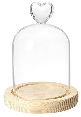 PATIKIL 3.9x3.1 Glass Dome Cloche, Clear Glass Bell Jar Display Case Tabletop Centerpiece with Wooden Base for Plants Home Decor, Natural