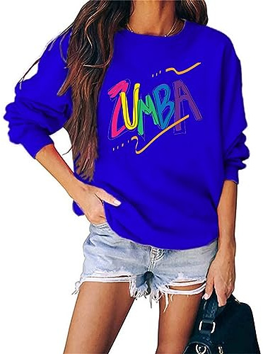AllMonyba Femmes Zumba Dance Print Tops Mode Crew Neck Sweatshirt T-Shirt à Manches Longues Pullover pour Dames