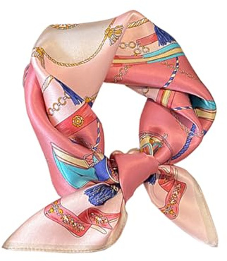JERLA Halstuch, 100% Maulbeerseide, 53,3 x 53,3 cm, klein, quadratisch, für Damen, in Geschenkverpackung, Kutsche, Rosa, Small