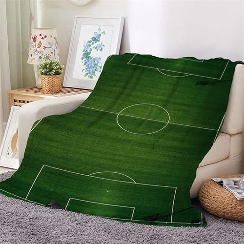 Kuscheldecke 130x150 Fußballfeld Flauschig Decke Warm Flanell Fleecedecke Grün für Couch und Bett, Gemütlich Weich Wohndecke als Sofadecke Kniedecke Tagesdecke
