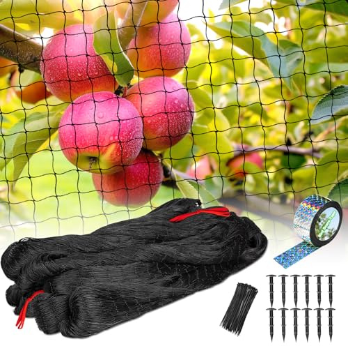 BSTPCOO 50'x50' with 2 Mesh Bird Netting for Chicken Coop with Bird Scare Tape, Hawk Nettings for Chicken Run, Heavy Duty Poultry Nettings Chicken Netting Roof Deer Net