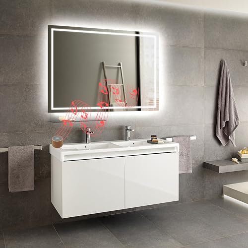 UBUD Espejo de Baño con Luz LED 100x80. Antivaho, Cristal 4k, Intensidad Regulable, Función Memoria, IP44, Montaje Horizontal/Vertical, Vidrio Anti-Estallido - Diseño Moderno