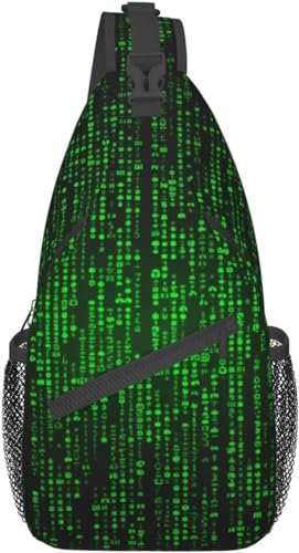 KWQDOZF Sling-Rucksack Umhängetasche Brusttaschen grüne Zahlen Binär-Druck Sling-Tasche für Reisen Sport