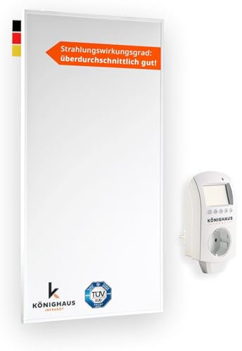 Könighaus Calefacción de Infrarrojos - 1000 Vatios - Eco-Modelo ✓ Doble Protección contra Sobrecalentamiento ✓ se Calienta en 2-4 Minutos ✓ Montaje en Pared ✓ con termostato