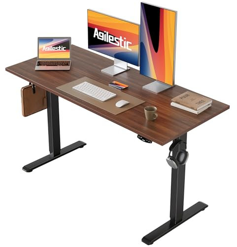 Agilestic Electric Standing Desk, 48 x 24 Inches Height Adjustable Desk, Sit Stand up for Work Office Home, Ergonomic Rising Computer Table with Memory Preset, Dark Walnut