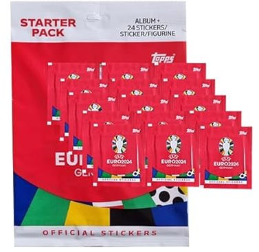 Topps UEFA EURO 2024 Sticker Kollektion (SWISS VERSION) Rote Sticker Variante – 1x Starterpack + 15x Stickertüten