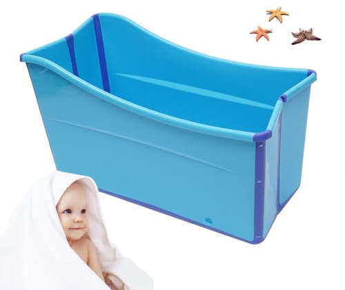Faltbare Badewanne,Erwachsene Kinder Mobil Faltbare Badewanne,Tragbare freistehende Spa-Saunatanks,Rechteckige Tonnenbadewanne (Blue)
