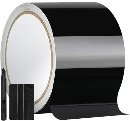 GRTHTATI 10cm x 900cm Pellicola Adesiva per Auto Nera Lucida Wrapping Pellicola per Eliminare Le Parti Cromate da Auto, Moto e Bici, Chrome Delete (Nero, 10cm x 900cm)