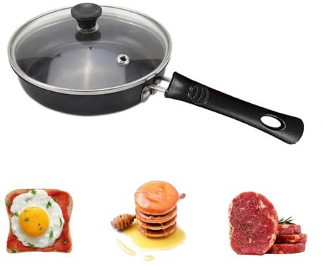 Felenny Mini poêle à omelette avec couvercle en verre, 16 cm, petite poêle à frire antiadhésive avec poignée résistante à la chaleur, poêle de camping en acier inoxydable pour cuisinières à induction