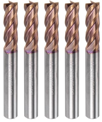 HARFINGTON 5pcs Carbide Square End Mills 6mm (15/64) Dia 6mm (15/64) Shank 50mm (2) Long HRC55 TiSiN Coated Micro-Grain Tungsten Carbide 4 Flutes Milling Bit Cutter