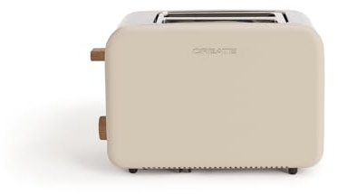 CREATE/TOAST RETRO/Grille-pain Sable / 6 niveaux de puissance, tiroir ramasse-miettes, thermostat, décongélation, réchauffage, 2 fentes à tranches larges, 850W