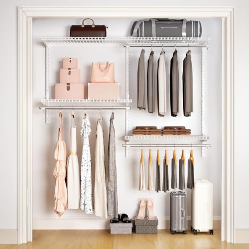 Vilaxing Wire Closet Organizer System, Wall Mounted 4.4 Ft. Custom Closet Kit for Bedrooms Laundry Mudroom Garage Basement, Adjustable Storage Shelves for Clothes Shoes Handbags