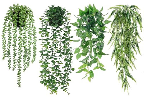 4 PCS Artificial Hanging Plants with Pot, Greenery Faux Fake Ivy Decor, Fake Ivy Potted Plants for Indoor Outdoor Home Decor Wall Room Patio Office Table Shelf