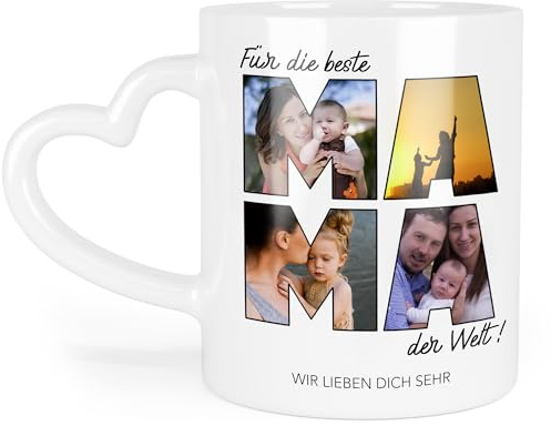 Mama Tasse Personalisiert mit Foto Mama Geschenk Geburtstag, Muttertagsgeschenk Fototasse mit eigenem Bild, Tasse Beste Mama - Tasse mit Herzhenkel