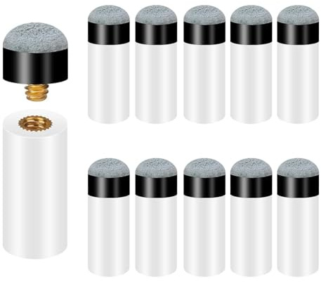 12 Stück Ersatz Billard Queue Spitzen 12mm Schraub Tipps mit Pool Queue Zwinge Grau Billard Billard Zubehör Köe Set für Billardstöcke Snooker Pool Queues