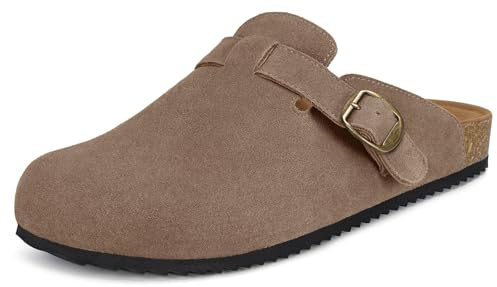 Intini Hausschuhe Herren Damen Clogs mit Weiches Fußbett Leder Pantoletten Geschlossene Bequem Weiches Dunkelbraun 43