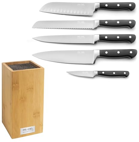 Pradel Essentiel Blason Bloc spaghettis avec 5 couteaux de cuisine, Noir | Bloc spaghettis bambou 5 couteaux, Acier inoxydable 13 C, Finition Satinée