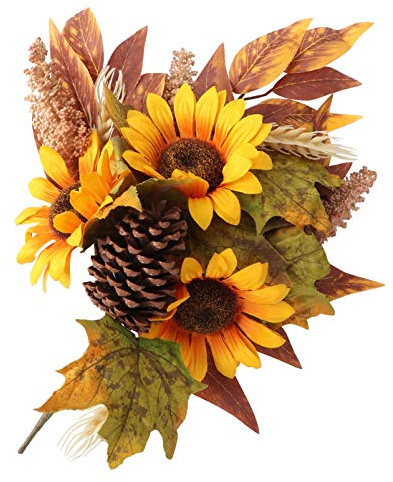 Vaguelly Bouquet di Girasoli Finti Foglie d'Acero, 1 Pezzo Non Tessuto | Nozze e Ufficio, Aspetto Naturale e Realistico, Non Appassisce, Facile da Pulire