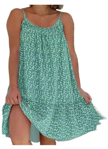 DSFIHJO Abito con Bretelle Floreali Vestito da Donna con Stampa Floreale, Estivo, Senza Maniche, Oversize, Taglia S-5XL(Green,2XL)