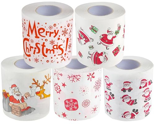 Weihnachts Toilettenpapier,5 Rollen Lustige Weihnachten Toilettenpapier,Weihnachtsmann Klopapier,Weihnachten Toilettenpapierrollen,Lustige Neuheit toilettenpapier