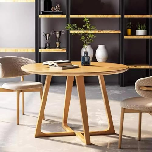 Mesa de comedor redonda de madera maciza para cuatro, mesa de comedor de estilo medieval con base, mesa de centro redonda para espacios pequeños, adecuada para comedor y sala de estar Wood,80cm