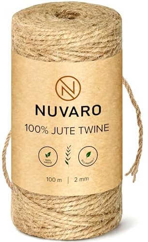 NUVARO Juteschnur 100m – Extra Reißfest, 100% Naturfaser, 2mm Jutekordel, Gartenschnur, Bastelschnur, Geschenkband, DIY-Projekte, Makramee Garn, Juteband, Paketschnur Natur, Stabil & Verhedderfrei.