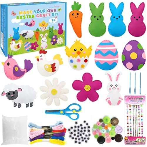Lets Joy Nähset für Kinder, Ostern Filz Nähsets Set, Ostern Waldtier Filzset für Anfänger, Osterei Hasen Kreativsets Nähen Bastelset, DIY Filzfiguren Tiere Näh Bastelset