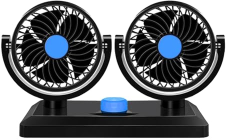 NOENNULL Ventilateur à Double Tête de Voiture, Ventilateur USB à Double Tête pour Tableau de Bord ABS Rotatif à 360 Degrés, de Refroidissement de Véhicule Portable, Camping-car, Camion, Bureau