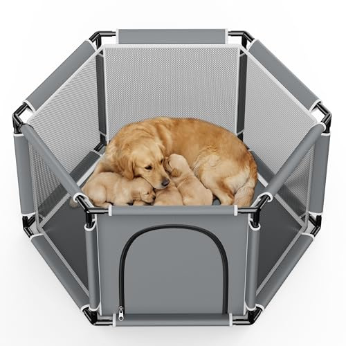 Sechseckige Welpenkiste für extra hohe Hundewelpen, Laufstall für große und kleine Rassen, Welpen-Zubehör, unverzichtbar für Hunde, Welpen, 122 x 65 cm (PVC-Rohr) | Welpen-Laufstall für große und kleine Rassen, Welpen-Zubehör, unverzichtbar für Hunde, Welpen (PVC-Kunststoffrohr)