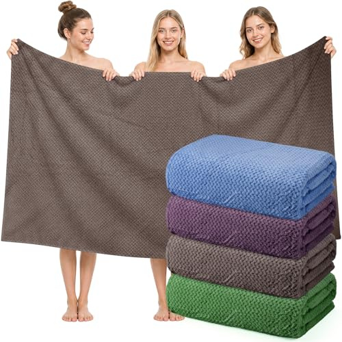 HFZCV 4er Set XXL Duschtuch 102x204 cm, Übergroße Badetücher für Erwachsene, Saugstark, Schnelltrocknend, Weiche Mikrofaser Korallenfleece Handtücher für Badezimmer, Sauna, Strand, Spa (Dunkel)