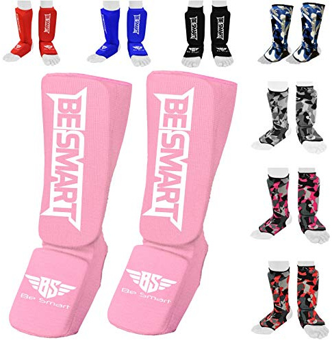 Kids Shin Instep Pads MMA Leg Foot Guards Muay Thai Kick Boxing Guard Protector (Pink, XXS (9 to 13 Years))