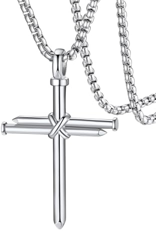 FaithHeart Collana con Croce da Uomo, Ciondolo Croce Cristiana, Acciaio Chirurgico Inossidabile 316L, Impermeabile, Tre colori, Catena 55+5cm, Regali Comunione Maschio