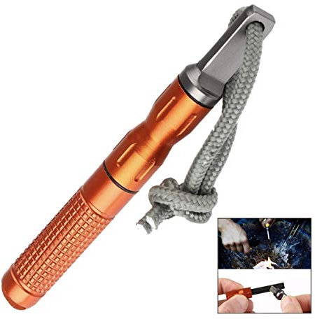 Jzhen Feuerstahl Outdoor, Feuerstein Survival Extrem Starker Funkenflug, Feuerstarter mit Seil Feuerstahl Set für Camping, Outdoor, Survival Orange
