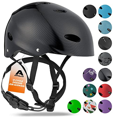 Apollo Skaterhelm Herren, Damen und Kinder | Kinderfahrradhelm | Verstellbar | Skateboard, Scooter, BMX Helm Kinder mit Drehrad-Anpassung | für Jungen und Mädchen | Verschiedene Größen und Farben