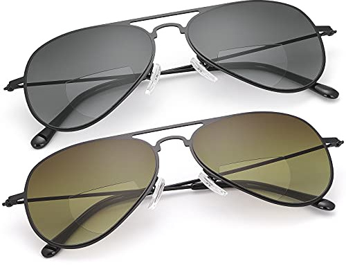 YIMI 2 Paar Klassisch Bifokale Lesebrille UV400 Schutz Leser Sonnenbrille für Damen Herren Metall Brille Komfortable Lesebrille