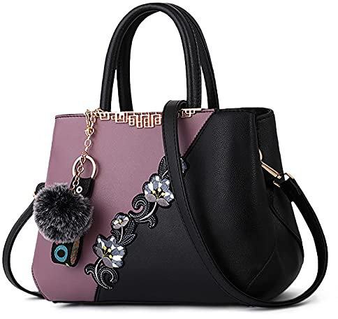 DIRRONA Moda Bolsos de Mujer – Borsa Hombro Diseño Bicolor con Estampado Elegante, Piel Sintética PU Impermeable Ideal para Viajes Trabajo Casual y Bodas Lila