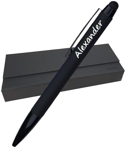 laser-diele Hochwertiger Kugelschreiber mit Gravur in Geschenkbox - Personalisierter Kugelschreiber mit Touchpen - Kuli mit Gravur - Kulli mit Namen