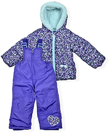 Arctic Quest Little Girls Bib Snow Pants and Ski Jacket Water-Resistant Snowsuit For Kids Winter Jacket For Girls, Vibrant Lavender, 18 Months