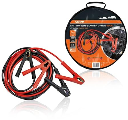 OSRAM Starter Cable 900 A, Jump Leads for Petrol and Diesel Engines, 12/24 V, OSC350A, Jumper Cable for ≤7.0 L Engines, Copper-Coated Aluminium, 4.5 m