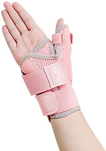 CURECARE New Upgraded Thumb Splint Right & Left Hand, Adjustable Wrist and Thumb Support for Arthritis, Thumb Brace for Sprain, Tendonitis, De Quervain's, One Size Fits Any Hand (Pink)