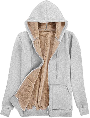 Voqeen Sweat-Shirt à Capuche Doublure Polaire Femme Sweat à Capuche Manteau en Peluche Veste Zippée à Capuche Chaud Zippé Sweat-Shirt Hiver Épais Hoodie Zip Up avec Poches(Bourgogne,L)