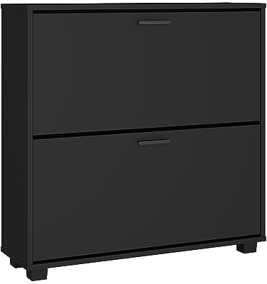 Panana 2/3 Drawer Shoe Cabinet，Wooden Shoe Storage Cupboard Freestanding Footwear Organizer with 2/3 Flip Doors Pull Down Shoe Rack (Black, 2 Drawers)