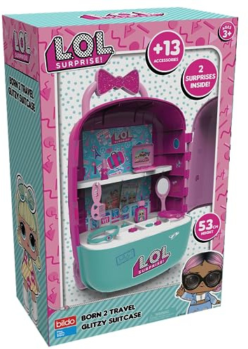 L.O.L Surprise Born 2 - Maleta de Viaje con Espejo Integrado, Funda con Ruedas Libres con Accesorios de Belleza Seguros para niños y Maquillaje, para niños
