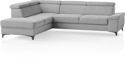 Traumnacht Montpellier Ecksofa 3-Sitzer mit festem Anbauelement (Hocker) inkl. Schlaffunktion, Bettkasten rechts und verstellbarem Kopfteil, grau, produziert nach deutschem Qualitätsstandard