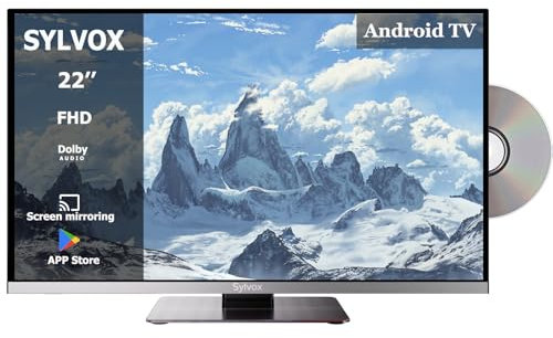 SYLVOX Smart TV HD 22 (55cm) per Camper, Android Televisori 1080P, Lettore DVD Integrato, Adattatore TV 12 Volt, Digitale TV (DVB-T2/S2), USB, HDMI, Ideale per Roulotte, Camper, Caravans, Camion